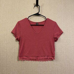 Shein Crop Top Women's Large Mauve Short Sleeves Lace